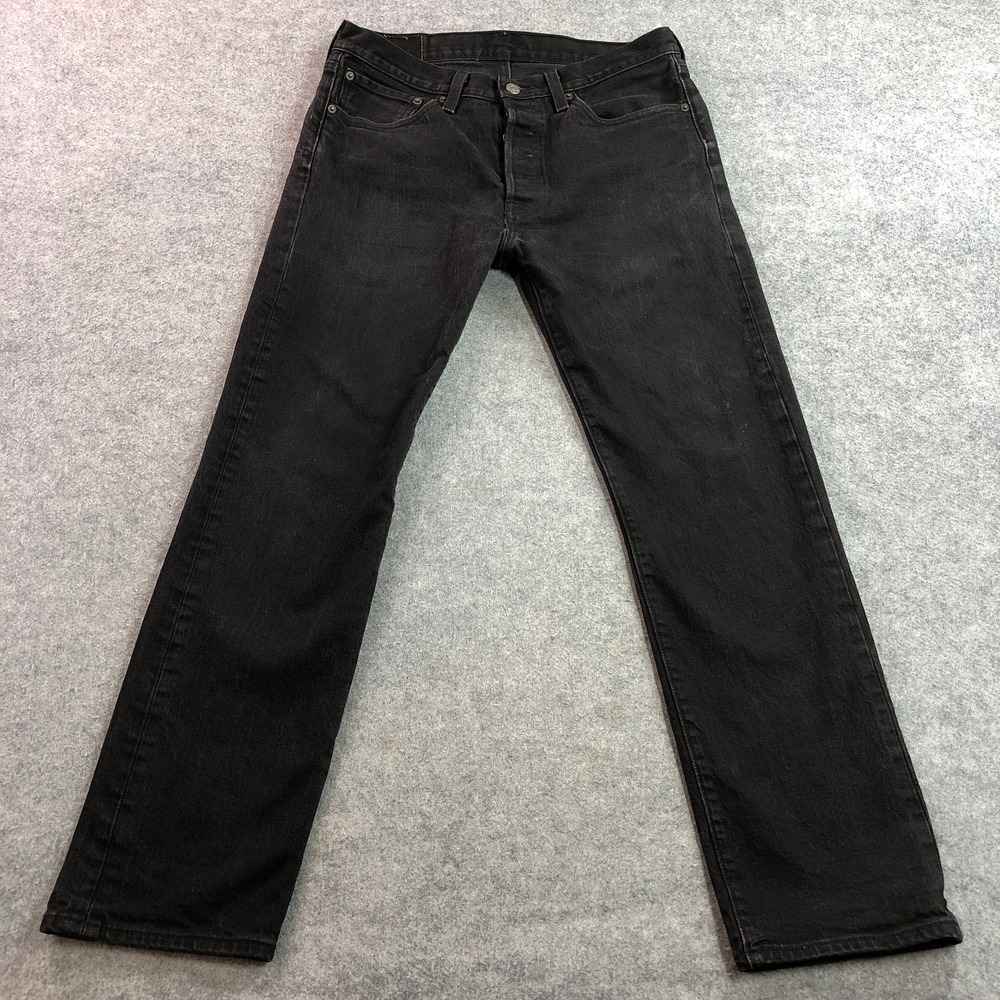 Levis Mens 501 Original Jeans 32x30 Black Button Fly Straight Leg Denim